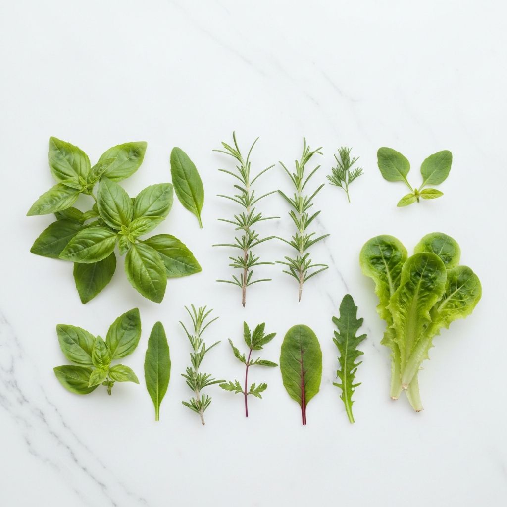 Verschiedene Kräuter und Blattgemüse
